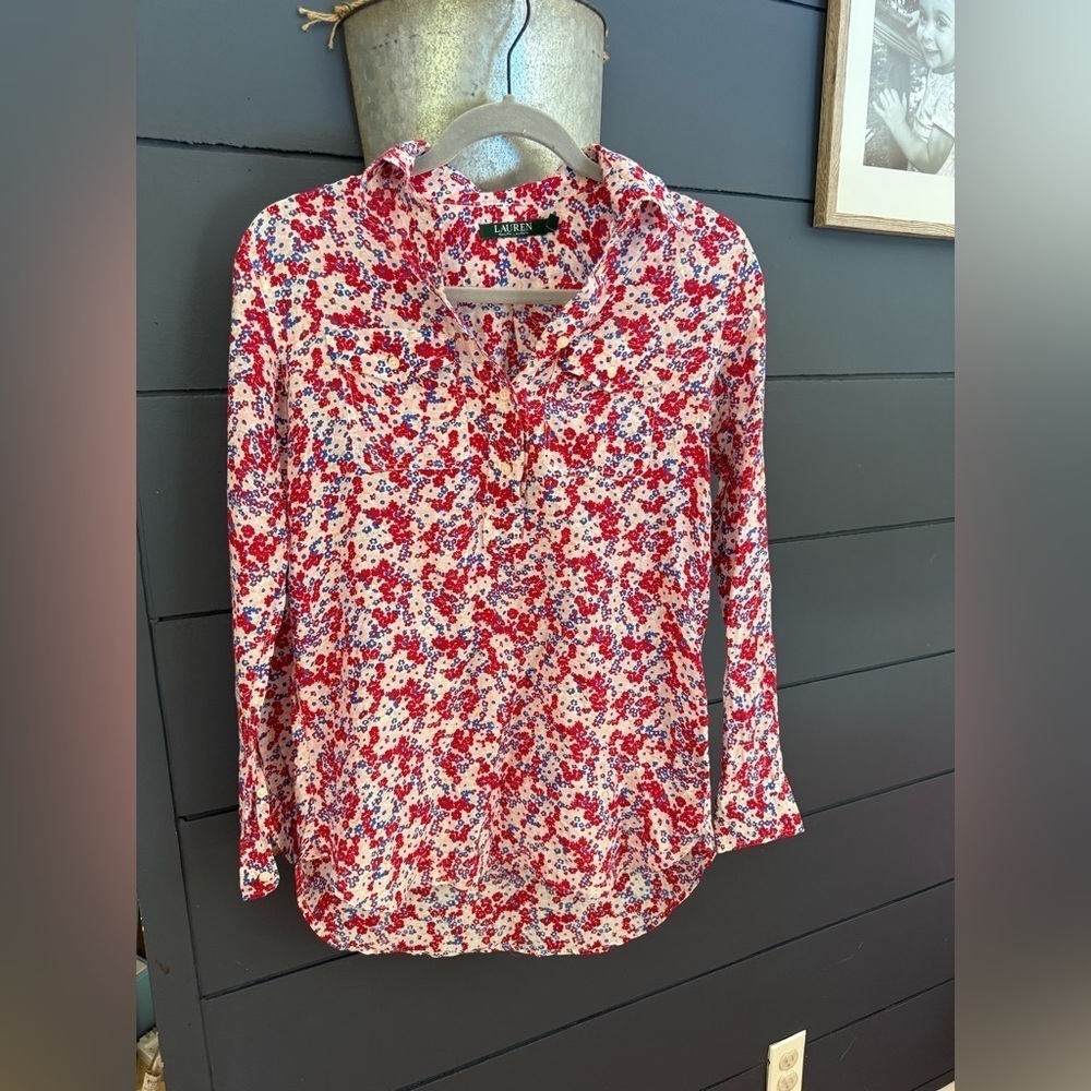 Lauren Ralph Lauren long sleeve Floral silk cotton pullover xs